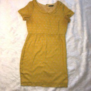 Mikarose Dress Size XL Mustard Yellow with Racoons Midi Dress Cap Sleeves Womens